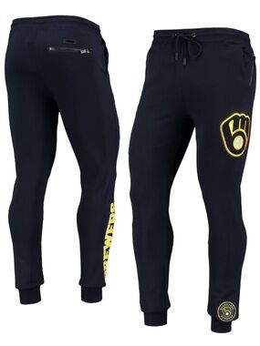 MILWAUKEE BREWERS PRO STANDARD LOGO JOGGER PANTS NAVY PATCHES SIZE LARGE